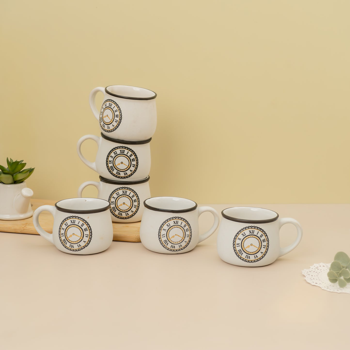 CLOCK PRINTED STYLISH CUP SET OF 6