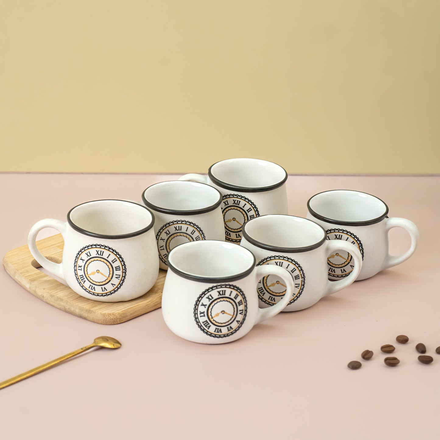 CLOCK PRINTED STYLISH CUP SET OF 6